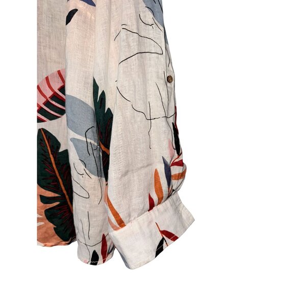3X Cynthia Rowley Womens Floral Patterned 100% Linen Button-Front Collared Shirt - Picture 6 of 8